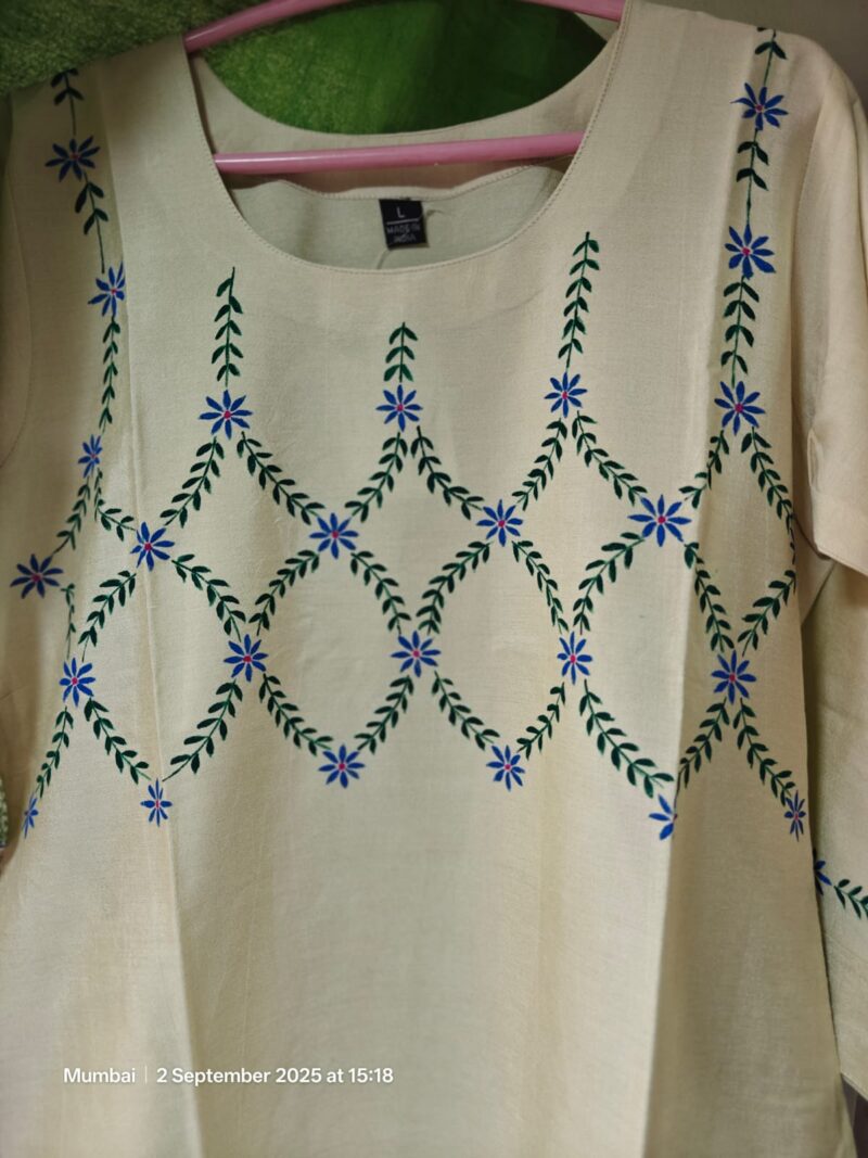 hand painted kurtu with flower design